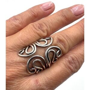 Sterling Silver 925 Scroll Filigree Wide Statement Ring Size 6.75 Openwork Band